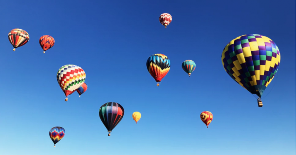 A colorful group of hot air balloons