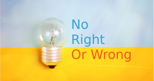 Image with the words "No right or wrong" and a lightbulb